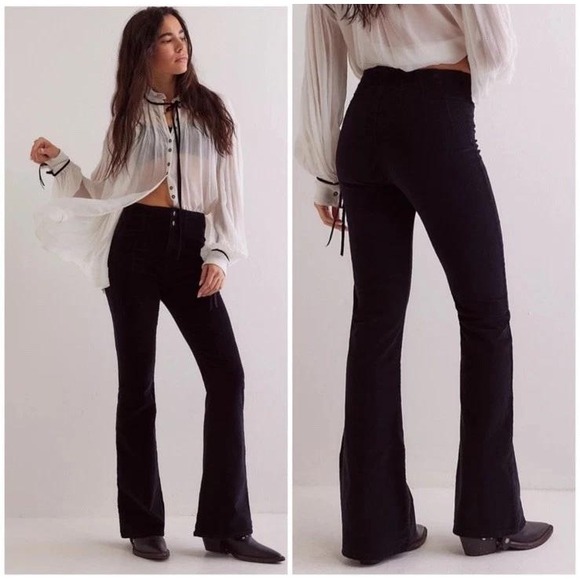 Free People Pants - We The Free Pants Womens 28 NWT Jayde Cord Flare Jeans Black Corduroy Boho